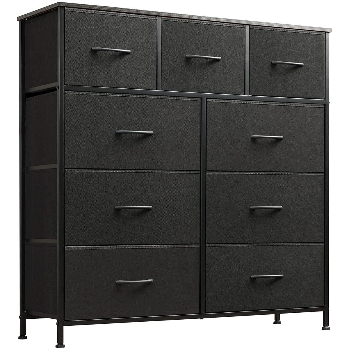 Fabric Storage Tower 9 Drawer Unit Charcoal Black Bedroom