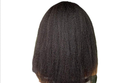 Kinky straight human hair headband wig by Cerise Alfie, easy-to-wear scarf wig without glue, perfect for versatile styling.