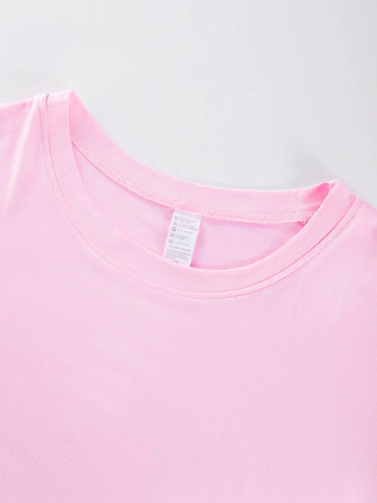 Start2Finish Los Angeles 24 creative letter print cotton T-shirt set with crop top and wide-leg shorts for women.
