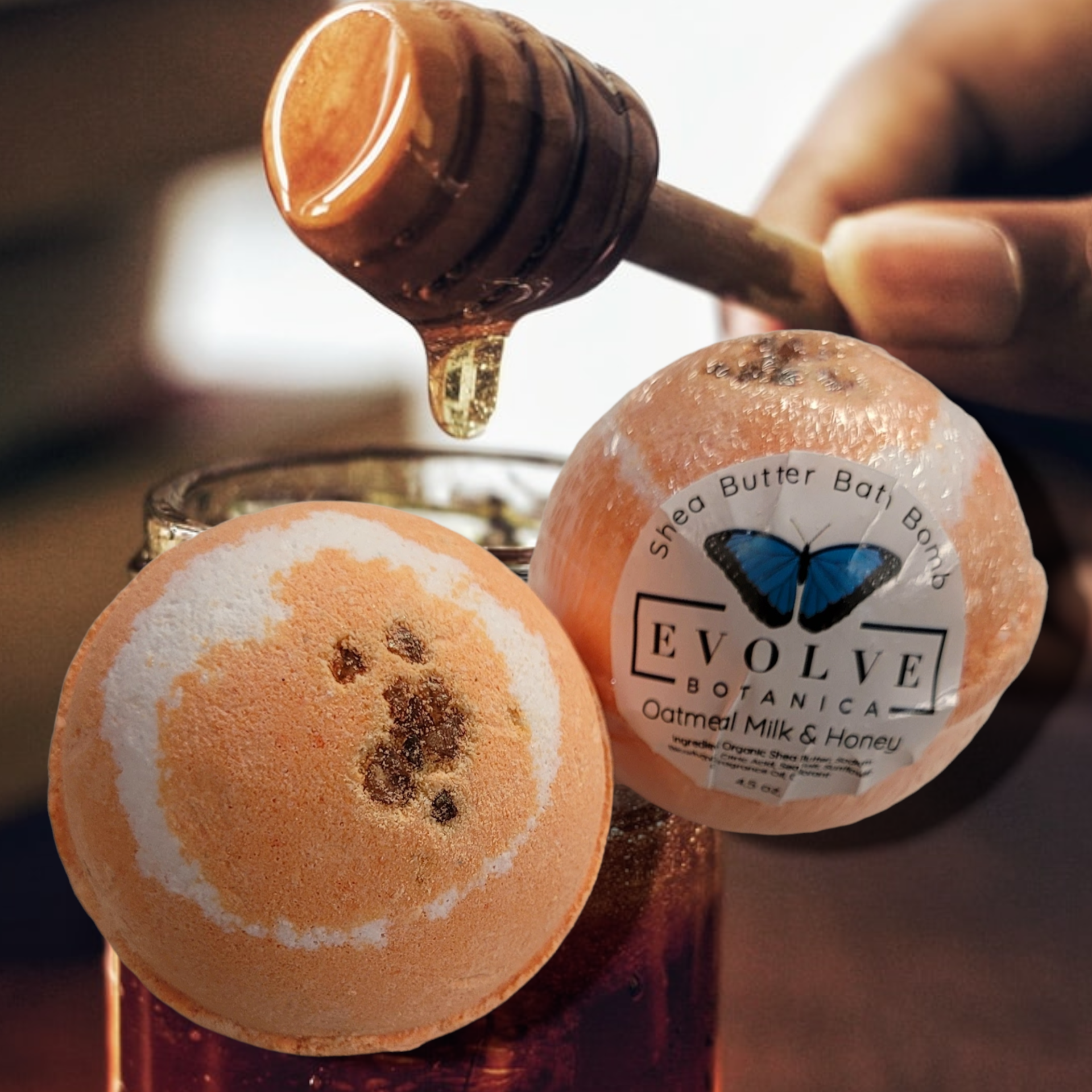 Start2Finish oatmeal milk honey bath bomb with a round, creamy-colored appearance and subtle honey and oatmeal accents for soothing baths.