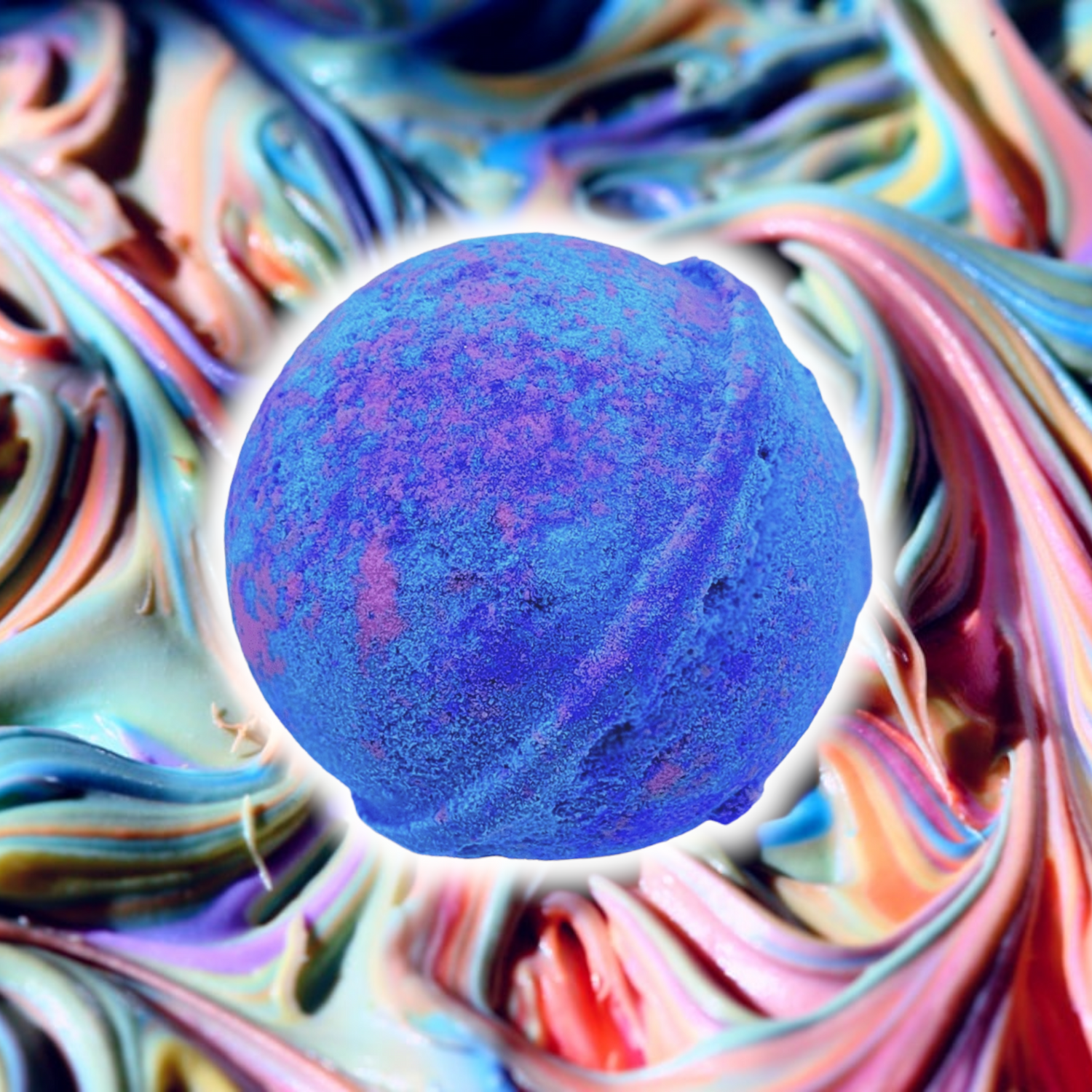 Start2Finish Birthday Cake bath bomb with colorful swirls and a festive design for luxurious bath and body pampering.