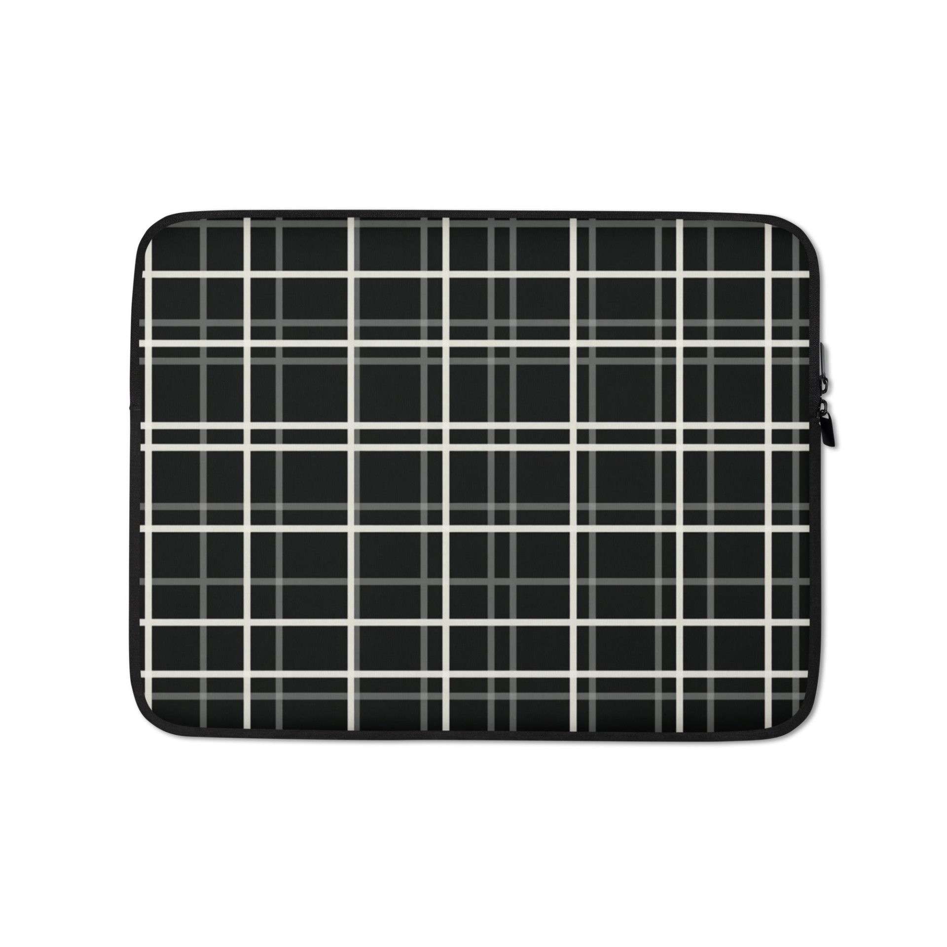 Start2Finish Mono Grid laptop sleeve for electronics, showing its sleek black exterior and padded interior for laptop protection.