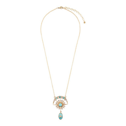 Celestial Blue Turquoise and Gold Drop Necklace from Start2Finish, featuring a vibrant turquoise pendant with delicate gold accents.