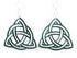 Red Sunflower Trinity Knot earrings featuring intricate Celtic-inspired designs and silver-tone metal.