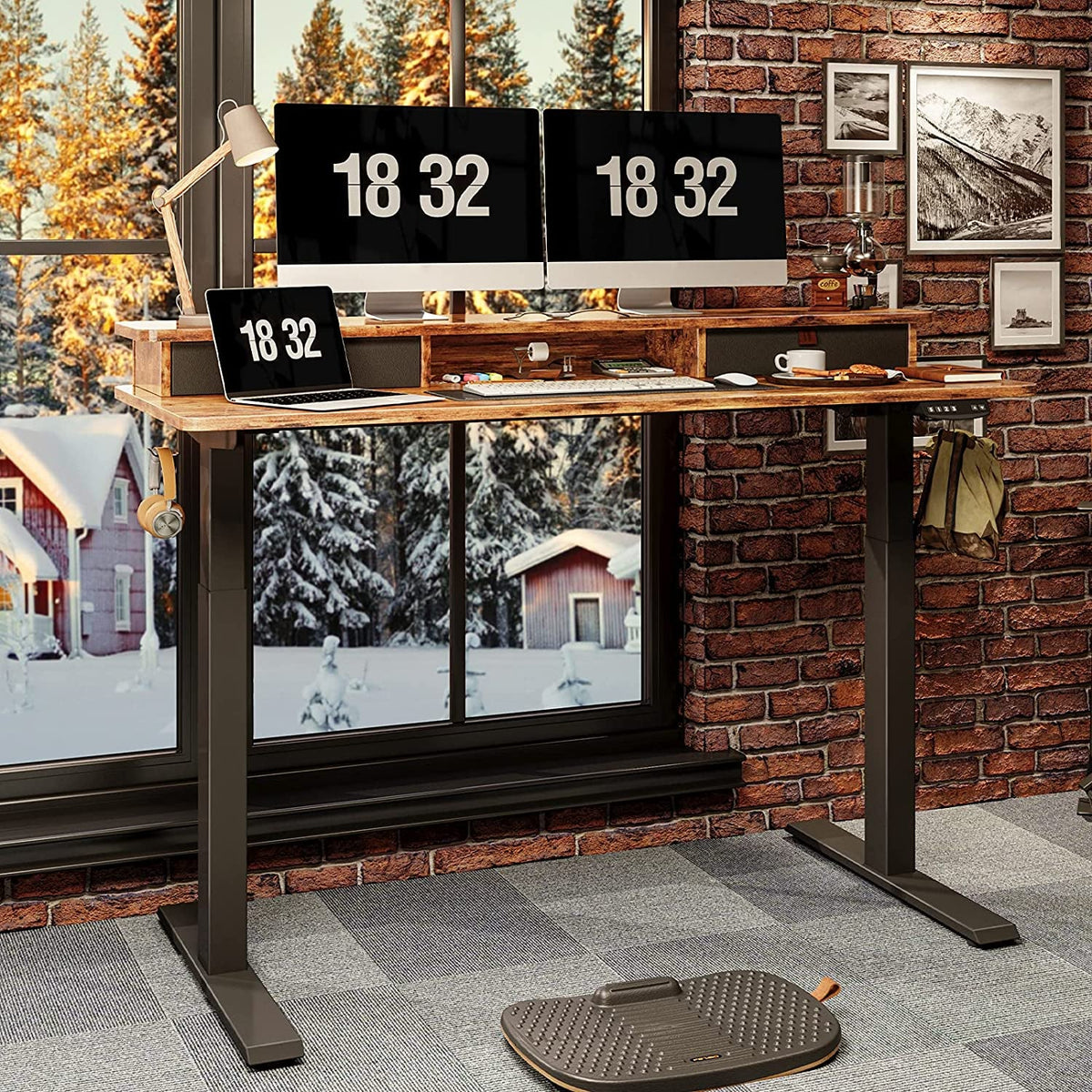 Electric Height Adjustable Desk With Drawers 55x24 Inches