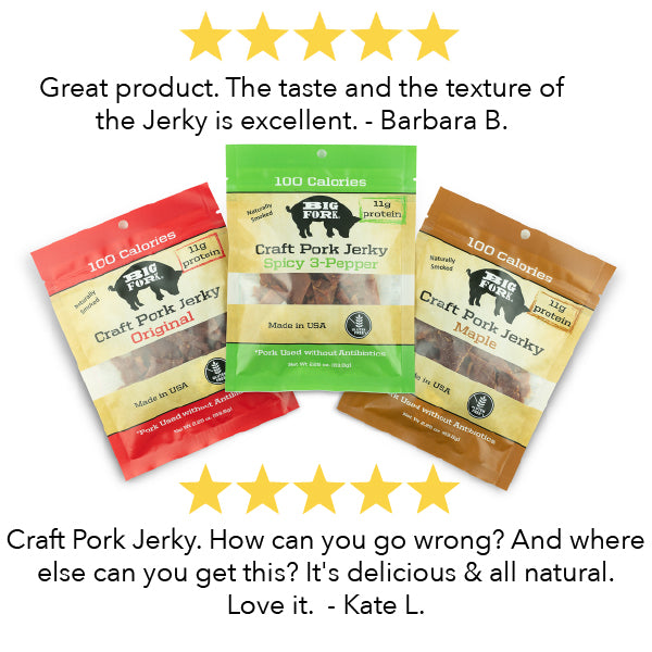 Start2Finish Craft Pork Jerky Collection with 24 flavor-packed bags, showcasing various pork jerky flavors in resealable packaging.