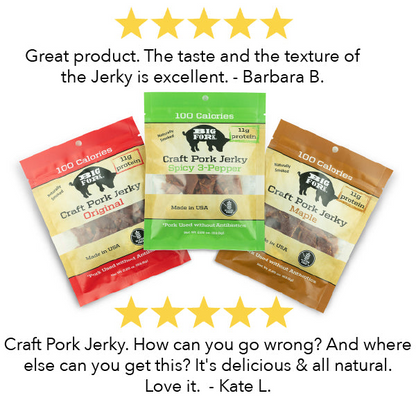 Start2Finish Craft Pork Jerky Collection with 24 flavor-packed bags, showcasing various pork jerky flavors in resealable packaging.