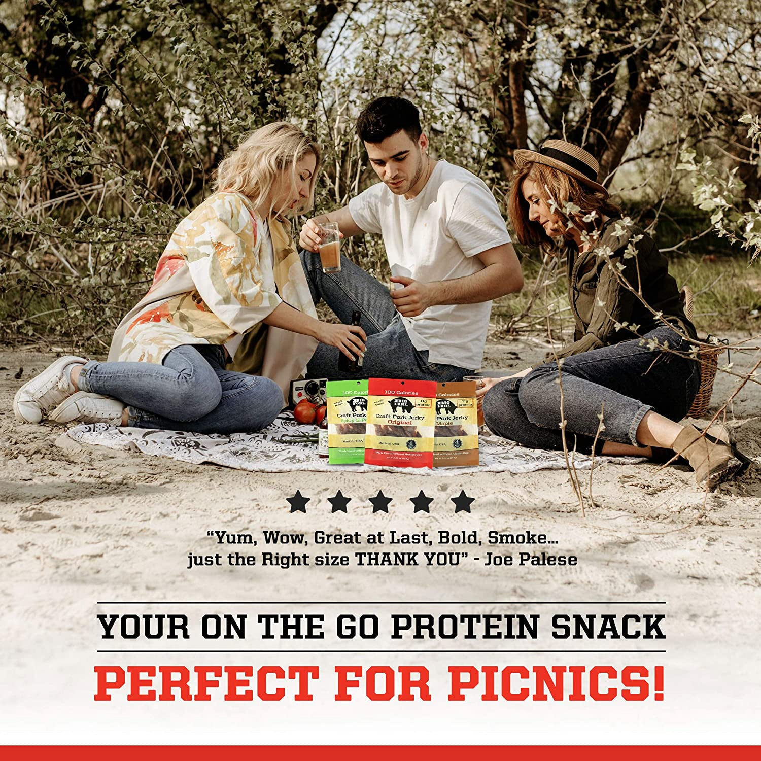 Start2Finish Craft Pork Jerky Collection with 24 bags of assorted flavors, featuring tender, flavorful pork jerky in resealable bags.