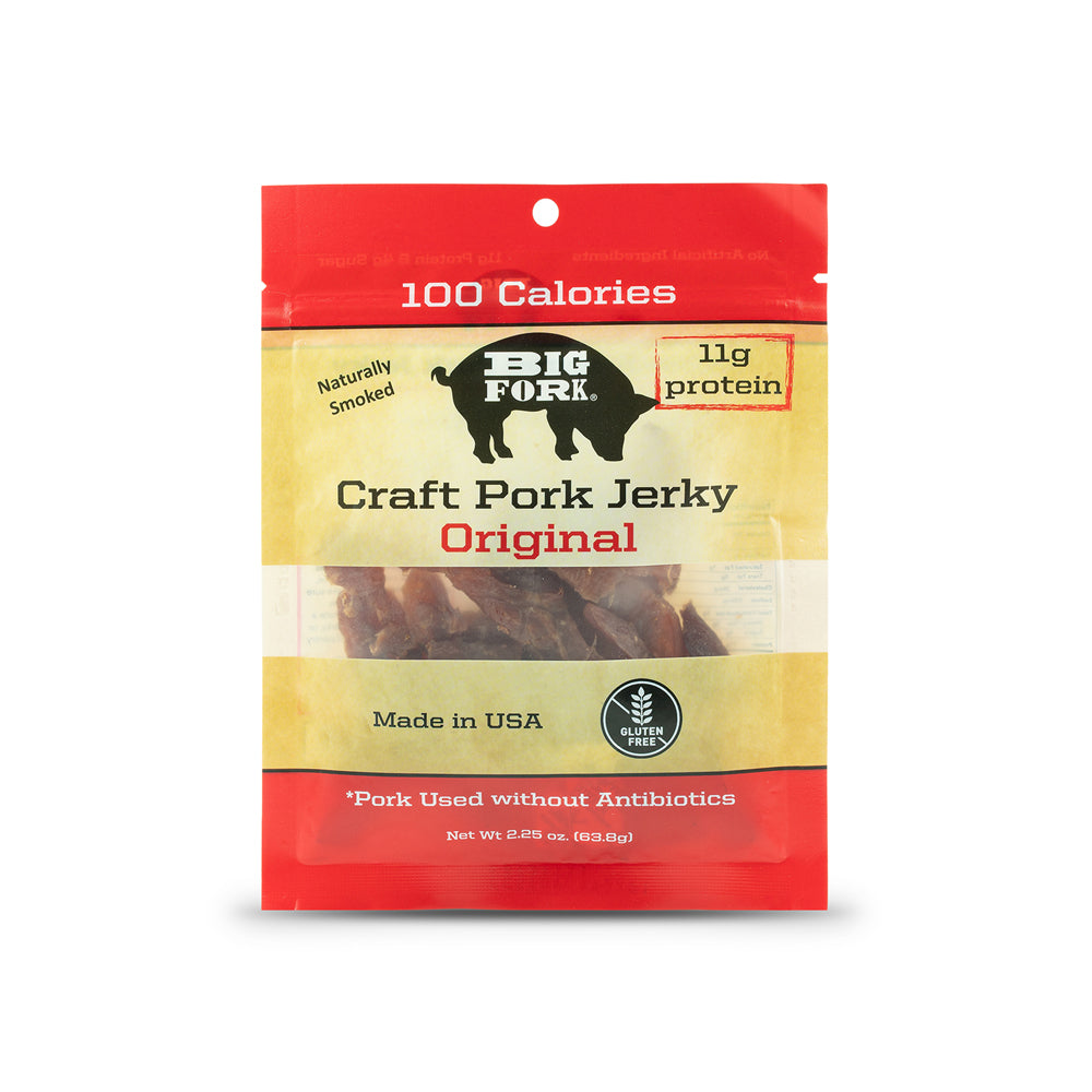 Start2Finish Craft Pork Jerky Collection with 24 bags of assorted flavors, showcasing individually packaged pork jerky snacks.