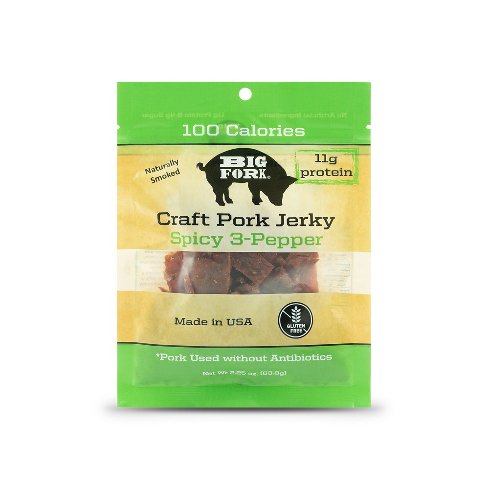 Start2Finish Craft Pork Jerky Collection with 24 bags featuring three flavors of savory pork jerky snacks.
