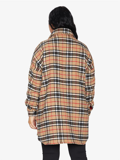 Oversized Nova Check wool blend shacket from Rose Eleusis, featuring a plaid pattern, button front, and relaxed fit.