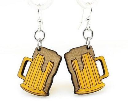 Red Sunflower beer mug earrings featuring detailed metal craftsmanship, perfect for beer lovers and unique jewelry enthusiasts.