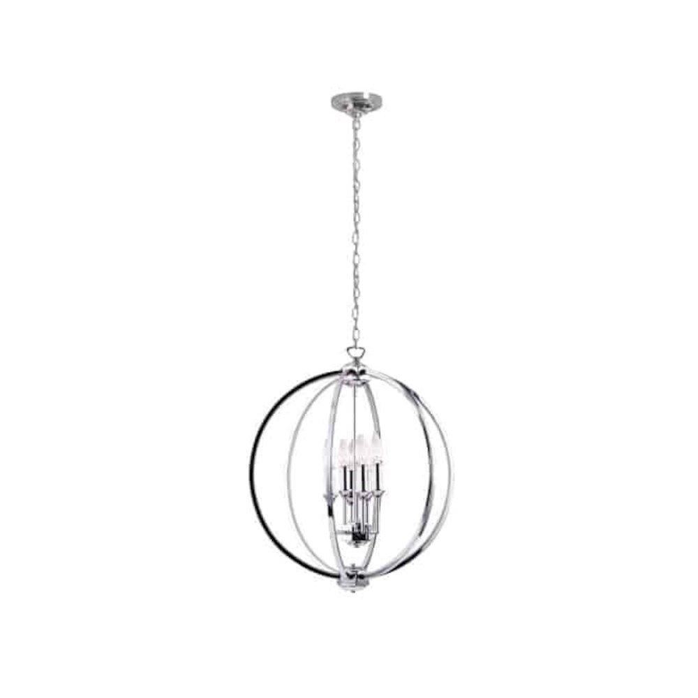Polished chrome 6LT chandelier with jeweled accents, elegant lighting fixture featuring multiple light arms and decorative crystal details