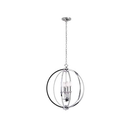 Polished chrome 6LT chandelier with jeweled accents, elegant lighting fixture featuring multiple light arms and decorative crystal details