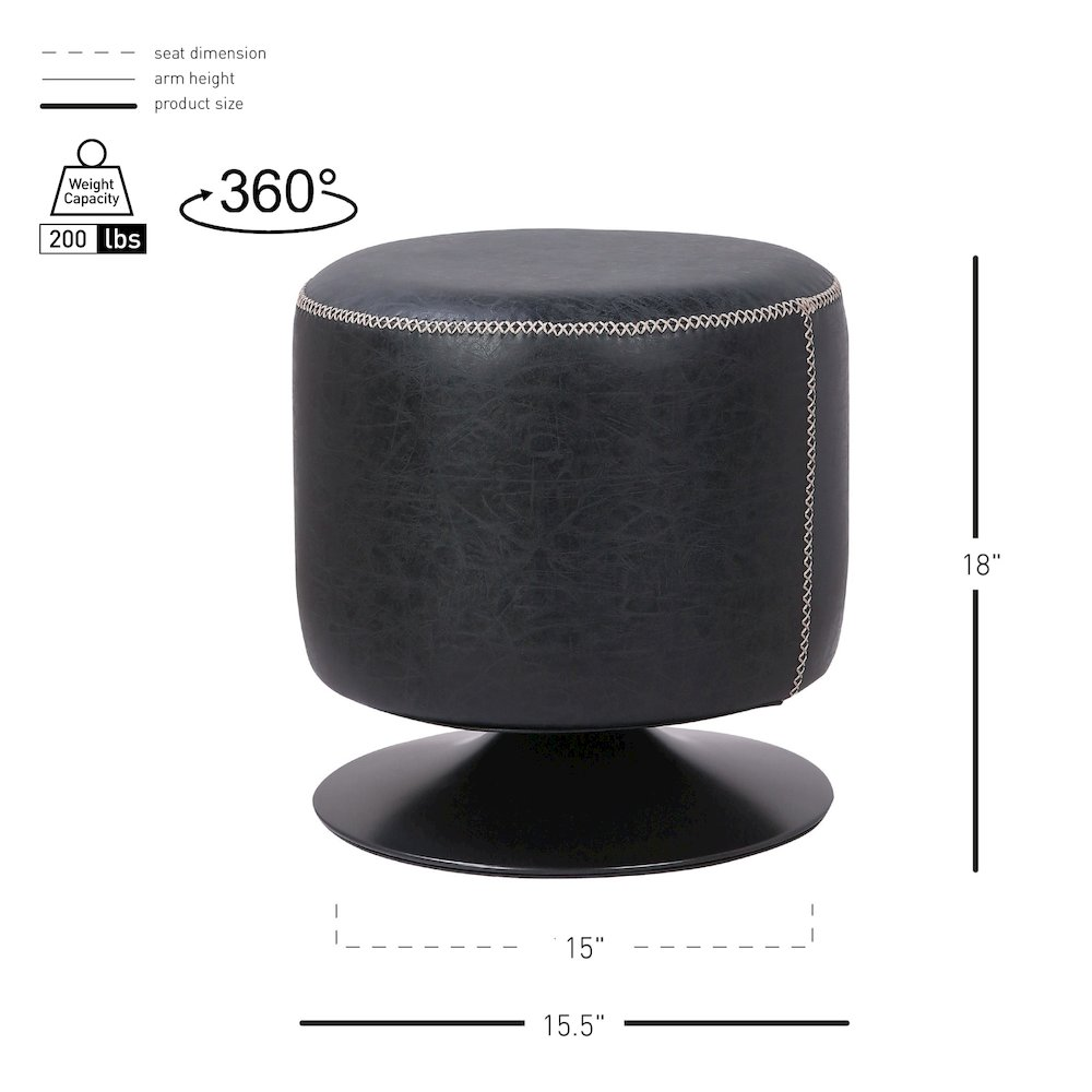 Start2Finish Gaia faux leather round swivel ottoman, stylish furniture piece with a cushioned top and swivel base for versatile seating.