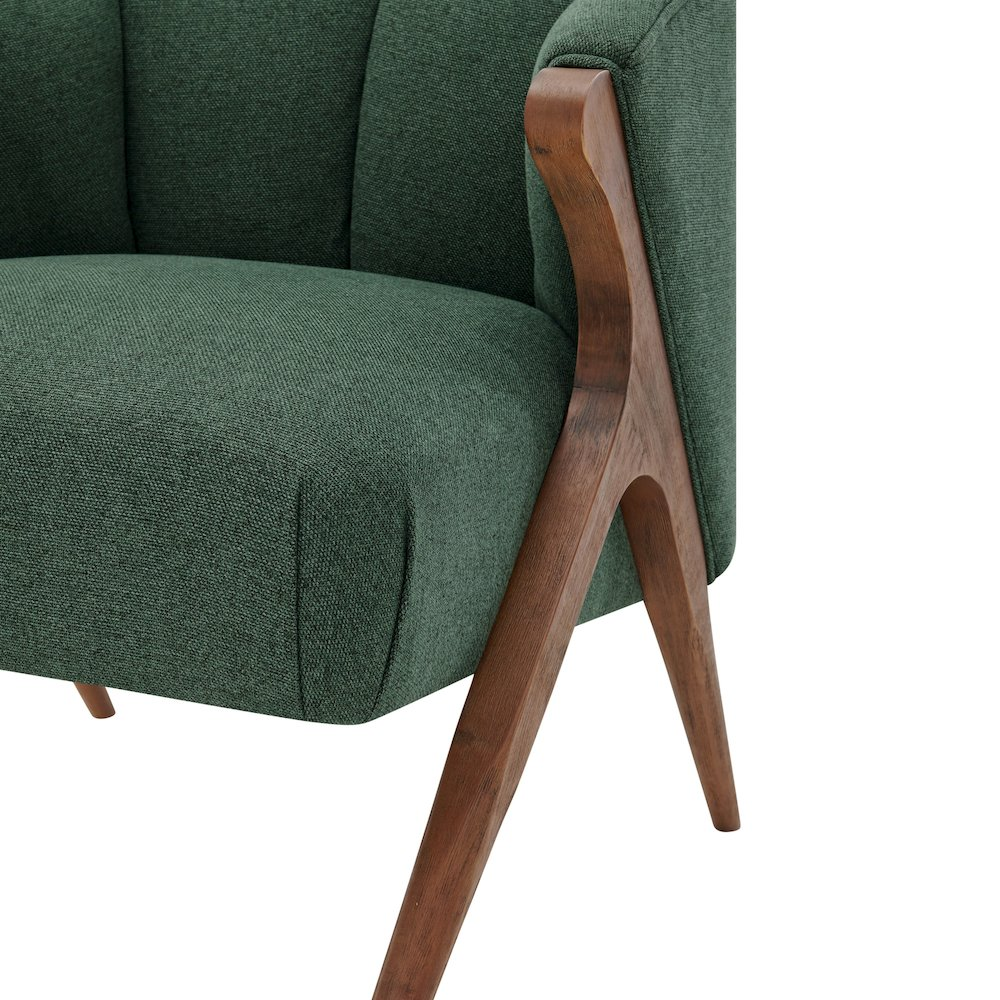 Brown fabric accent chair with wooden legs from Start2Finish, showcasing plush upholstery and stylish design.