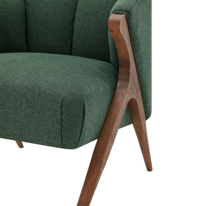 Brown fabric accent chair with wooden legs from Start2Finish, showcasing plush upholstery and stylish design.