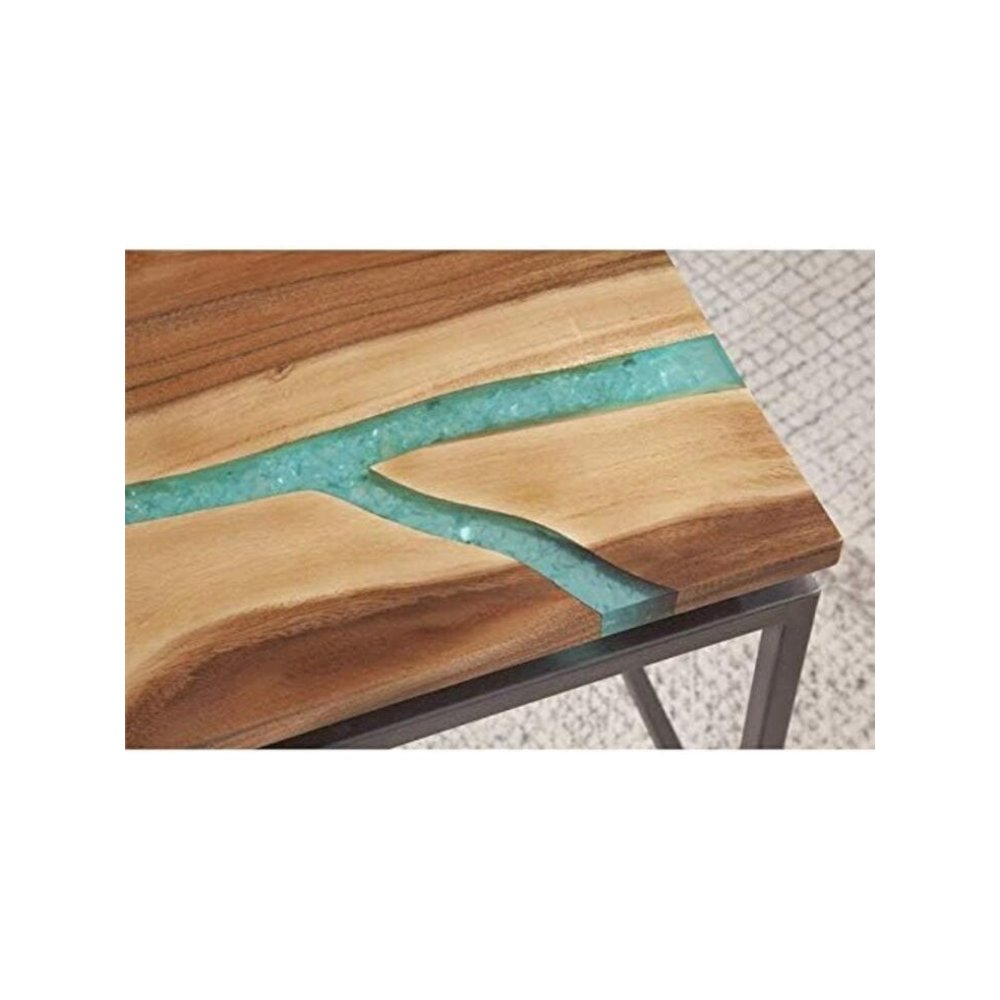 Start2Finish Tamra 3-piece occasional table set with three modern wooden tables in a living room setting.