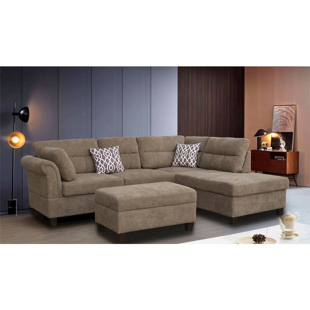 Start2Finish fabric sectional sofa with right-facing chaise and storage ottoman, modern furniture for living room comfort