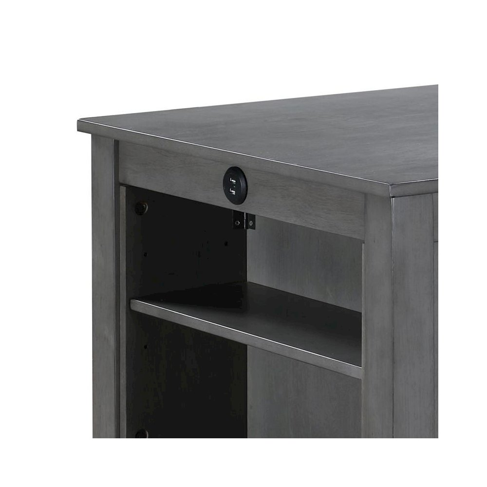 Start2Finish 3-piece gray counter height dining table set with small shelves, ideal for compact kitchen or dining area.