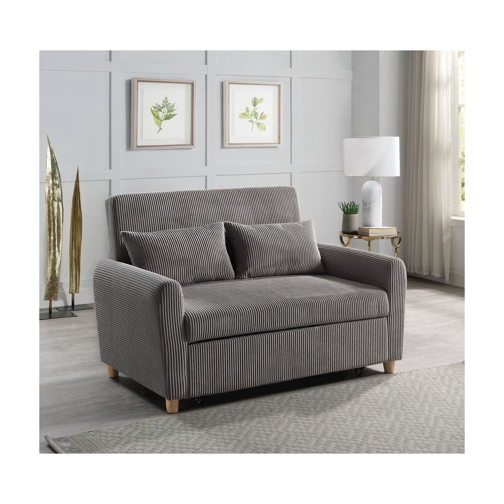 Brown corduroy convertible sleeper loveseat by Start2Finish, featuring plush fabric and a compact, versatile furniture design.