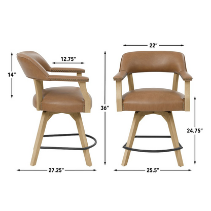 Start2Finish Rylie 24-inch swivel counter chair with camel vegan leather upholstery and modern design.