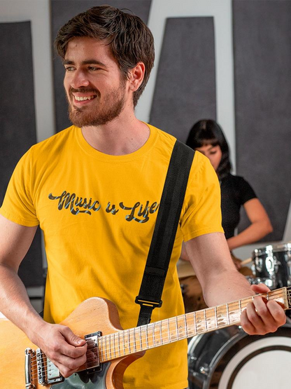 Music Is Life T-shirt by SmartPrintsInk Designs, casual apparel featuring a musical note graphic and bold text on soft fabric.