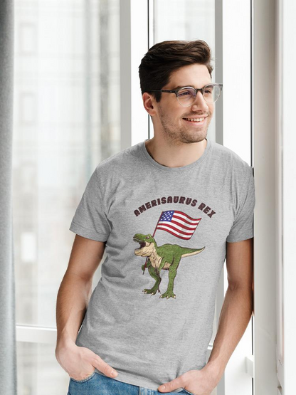 Amerisaurus Rex T-shirt by Start2Finish featuring a colorful dinosaur graphic on soft apparel fabric.