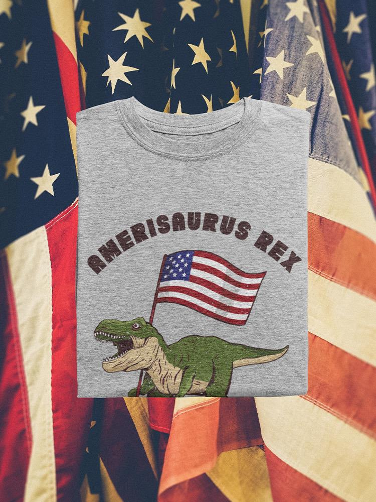 Amerisaurus Rex T-shirt by SmartPrintsInk, featuring colorful dinosaur design on casual apparel, in front view.