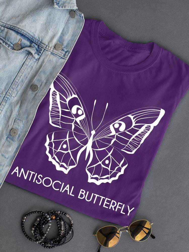 Antisocial Butterfly T-shirt by SmartPrintsInk Designs, casual apparel featuring a butterfly graphic on the front.