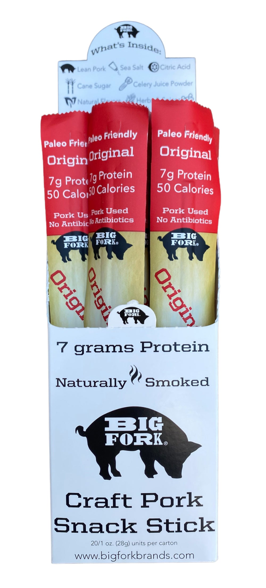 Start2Finish Craft Pork Snack Stick Collection featuring 60 savory pork snack sticks arranged in a clear container.