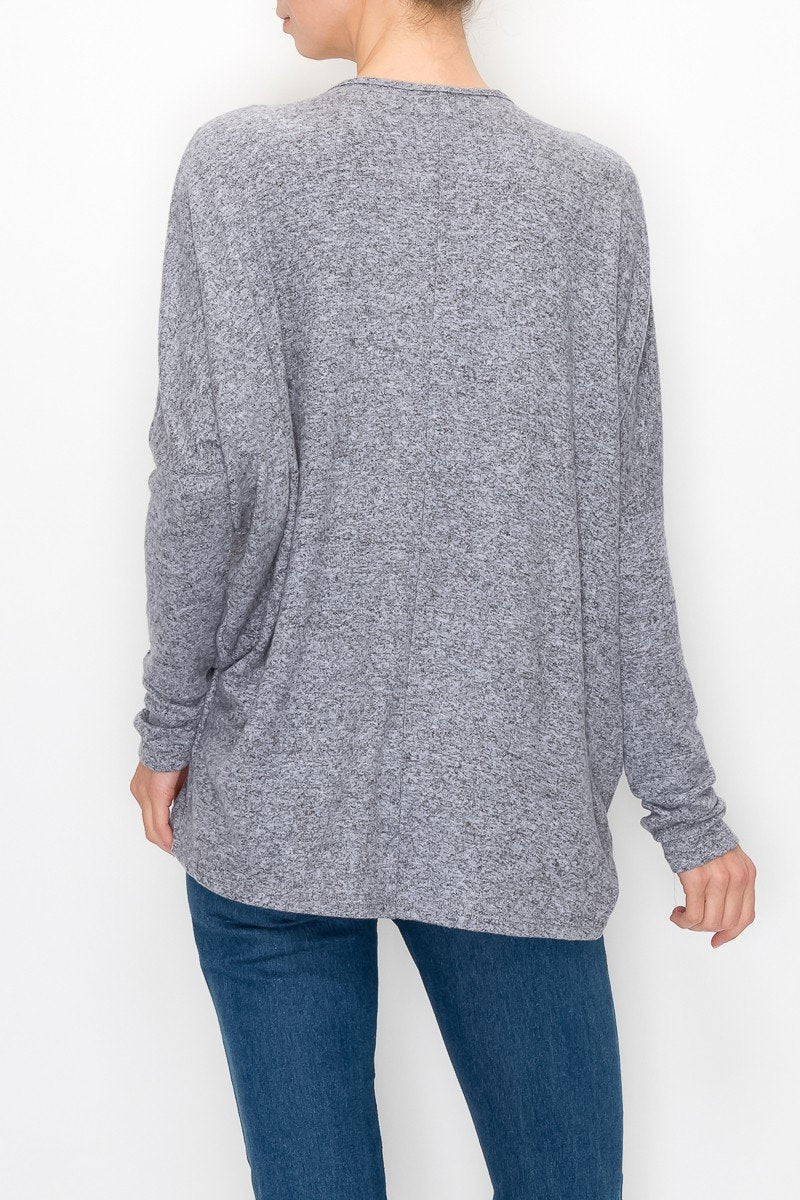 Grey Yellow Hera cutout front long sleeve top, stylish women&
