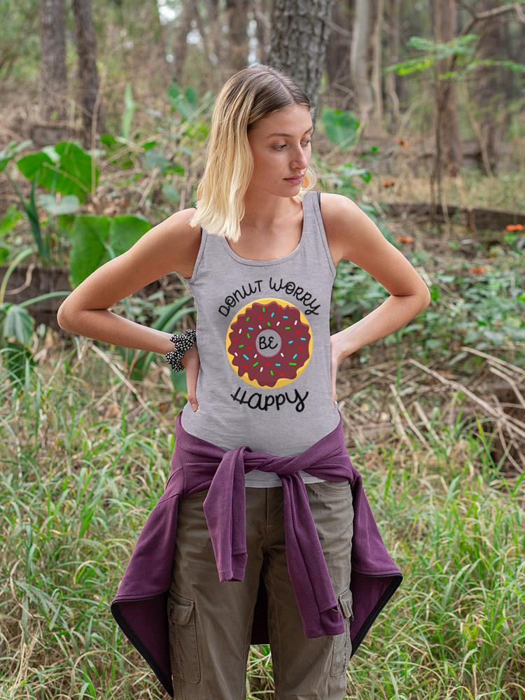 Start2Finish Donut Worry Be Happy T-shirt with colorful donut and smiley face graphic, casual apparel for a cheerful look.