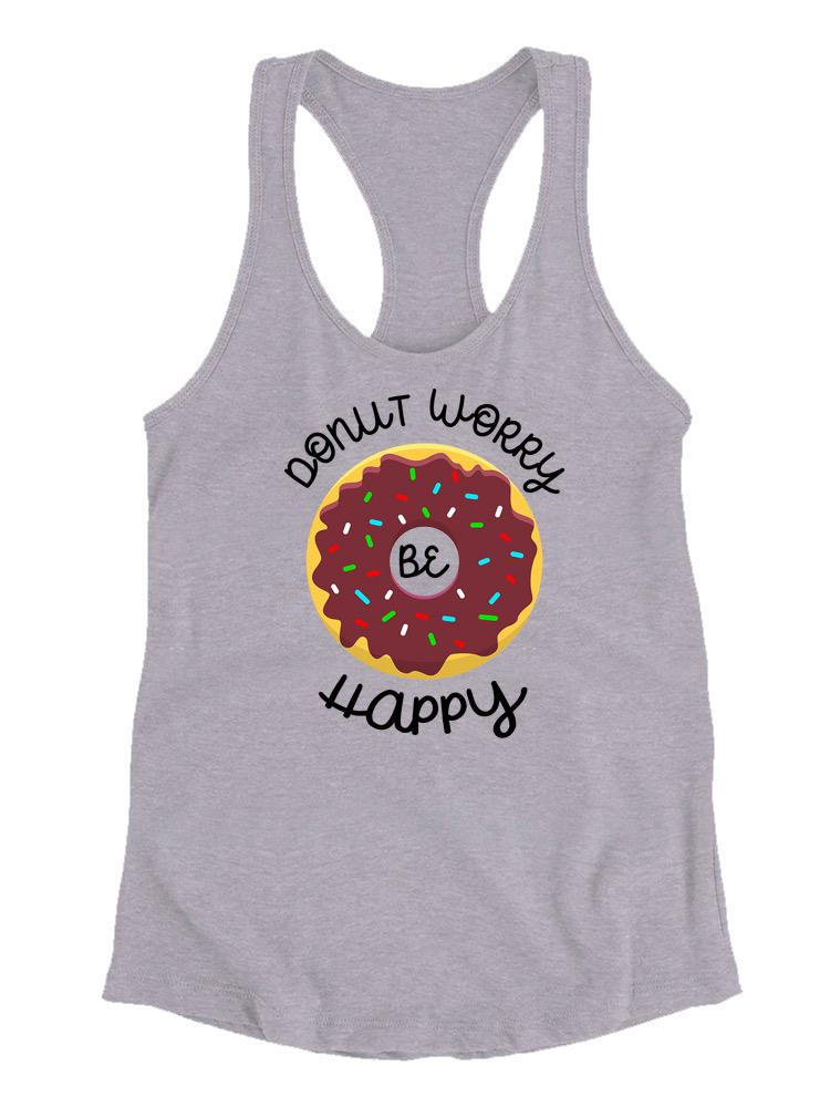 Start2Finish Donut Worry Be Happy T-shirt featuring colorful donut graphic on casual apparel for comfort and fun.