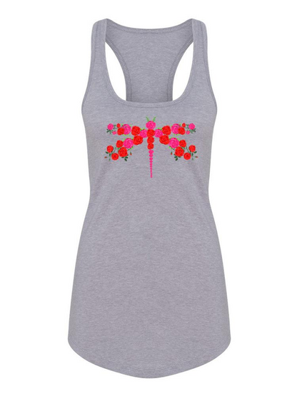 Start2Finish Dragonfly made of flowers T-shirt featuring a colorful floral dragonfly design on soft apparel fabric.