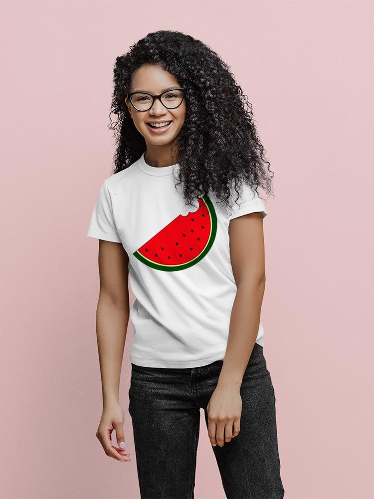 Start2Finish Bitten Watermelon T-shirt featuring a realistic watermelon print on casual apparel.