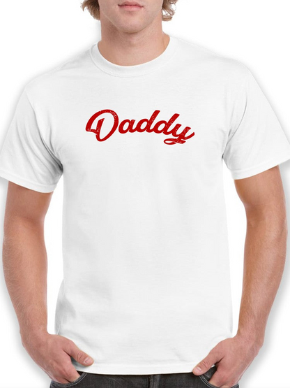 Black Daddy Text T-shirt by SmartPrintsInk Designs, featuring bold white lettering on a comfortable casual apparel shirt.
