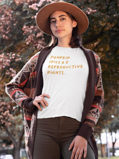 Reproductive rights quote T-shirt by Start2Finish, featuring bold text on soft apparel, promoting women&