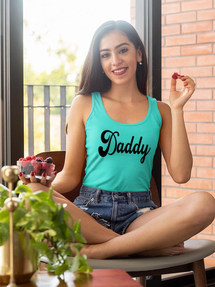 Start2Finish Daddy Text Racerback Tank from SPIdeals Designs, featuring bold printed text on a black athletic racerback tank top.