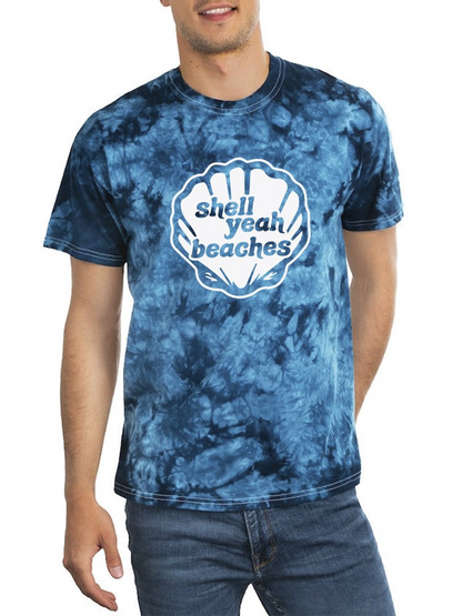 Shell Yeah Beaches T-shirt by SmartPrintsInk Designs, showing a casual apparel t-shirt with beach-themed graphics and vibrant colors.
