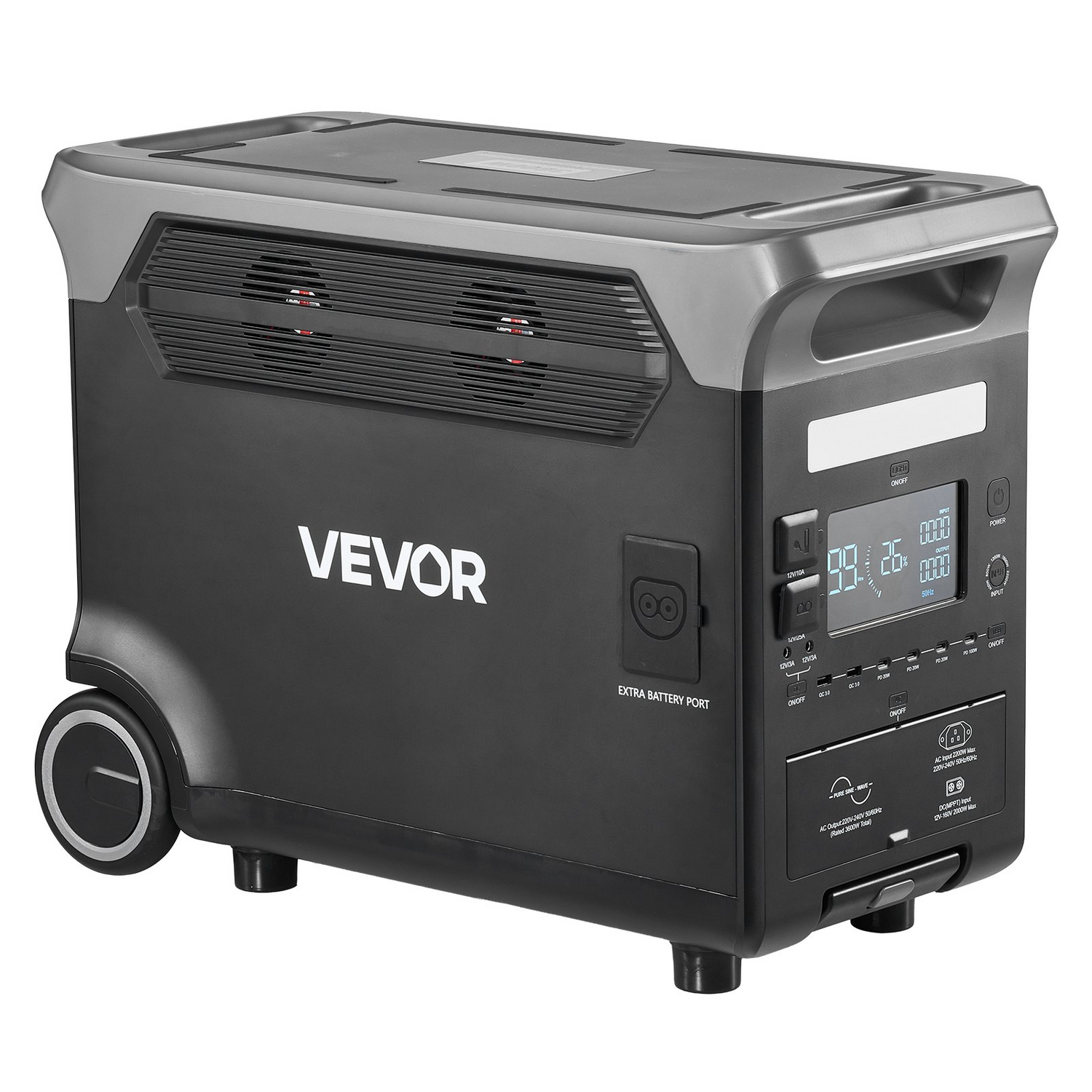 Start2Finish VEVOR portable power station with 3600W, 3840Wh capacity, 10 output ports, LiFePO4 battery, for camping or home backup
