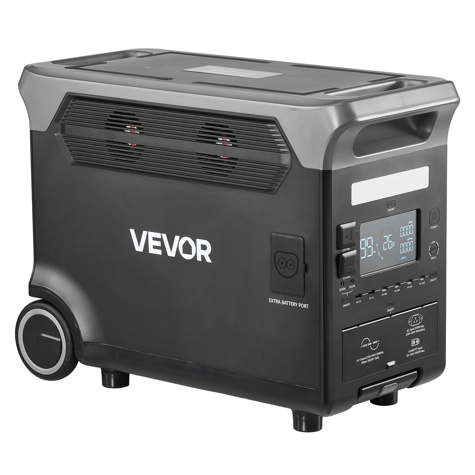 Start2Finish VEVOR portable power station with 3600W, 3840Wh capacity, 10 output ports, LiFePO4 battery, for camping or home backup