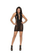 Brown Sooty crochet halter neck mini dress with cut-out detailing, lingerie and underwear style, shown on model.