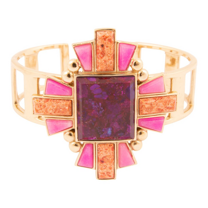 Start2Finish Santa Fe Purple Turquoise and Golden Cuff Bracelet featuring intricate jewelry design and vibrant colors.