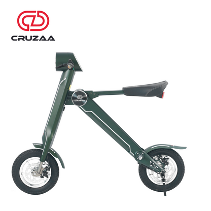 Start2Finish Cruzaa electric scooter in magno green with built-in Bluetooth speakers, USB port, 45km range, and 35km/h top speed.