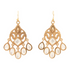 Luscious white mother of pearl golden chandelier earrings with intricate jewelry design and hanging pearl accents.