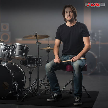 Start2Finish 5 Core Drum Throne with 4-inch padded seat, backrest, and airlift adjustable height for ergonomic drumming comfort.