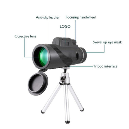 Yellow Pandora HD monocular tripod for smartphones, mobile and laptop accessory with adjustable stand for stable viewing.