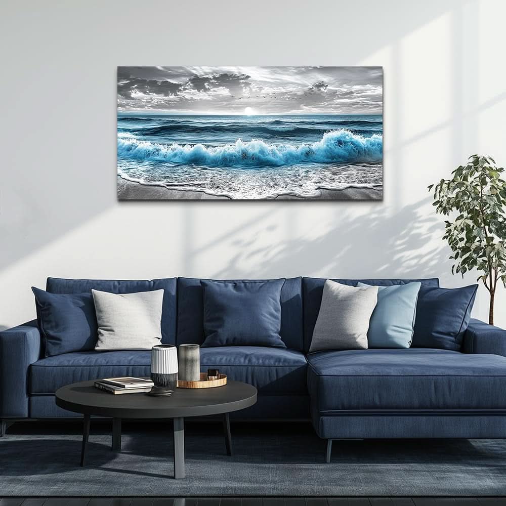 Monoch romatic Seascape Canvas Wall Art 20x40 Inches