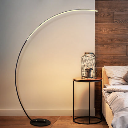 RGBW Modern Curve Floor Lamp by Sangria Apricot with sleek, curved design and adjustable multicolor LED lighting for contemporary home decor